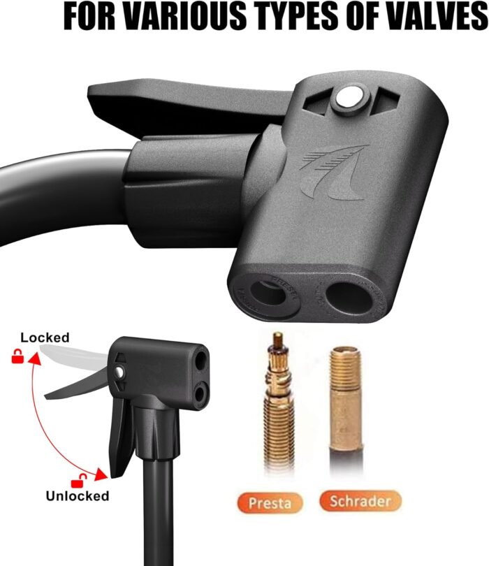 VIMILOLO Bicycle Pump, Bike Floor Pump with Gauge Inflator for Presta and Schrader Valve Portable Tire Pumps for Ball Bike Pumps - Image 2