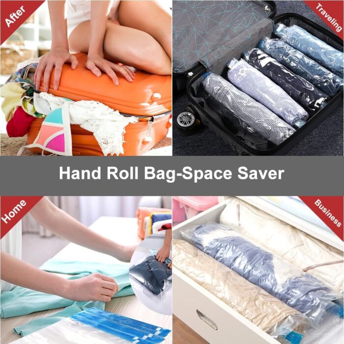 Compression Bags - Travel Essentials 12 Pack Space Saver No Vacuum or Pump Needed Storage Accessorie and Home Packing Organizers (transparent) - Image 6