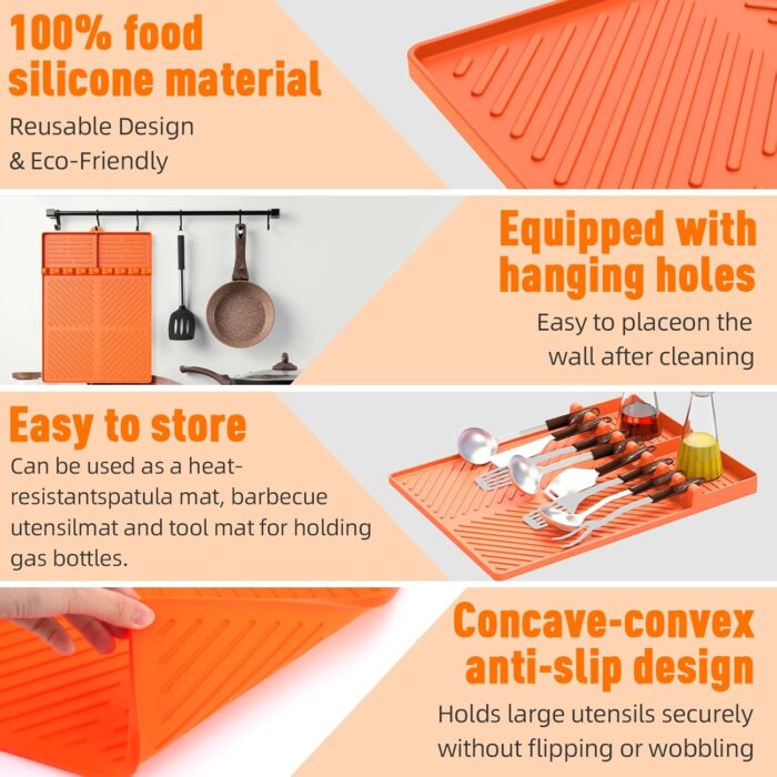 Silicone Grill Mat Compatible with Blackstone, Silicone Griddle Tools Mat with Drip Pad, Spatula Mat for Outdoor Grill Kitchen Counter (Orange) - Image 5