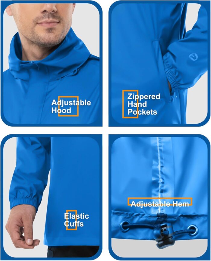 Outdoor Ventures Men's Rain Jacket Waterproof Lightweight Packable Rain Pullover for Hiking Golf Running - Image 5