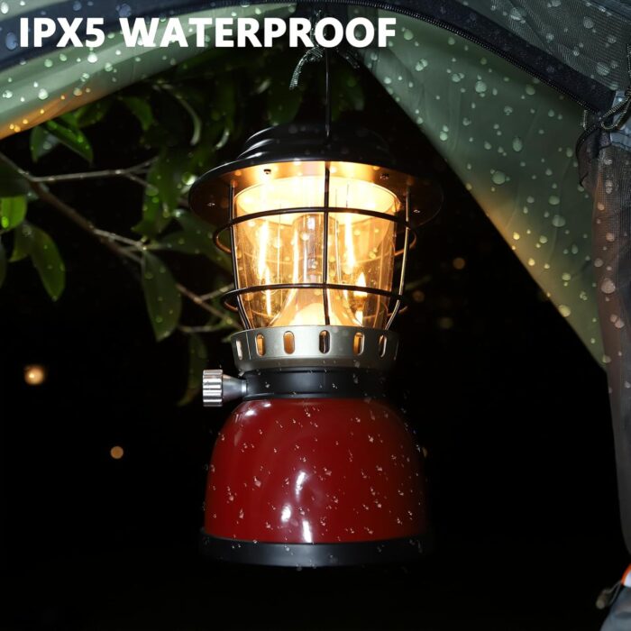 LED Camping Lantern Rechargeable Stepless Dimming Vintage Rechargeable Vintage Lantern, 4000mAh Power Bank, IPX5 Waterproof Portable Hanging Lamp for Camping Hiking Emergency and Power Outage - Image 6