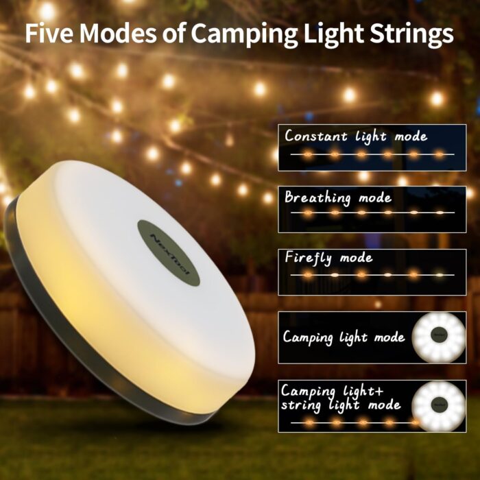 Camping Lights String, Outdoor String Light with 5 Lighting Modes, Quick 30s Recovery, Durable and Waterproof, USB Charging - Portable Camping Lights for Yard/Hiking (32.8ft) - Image 3