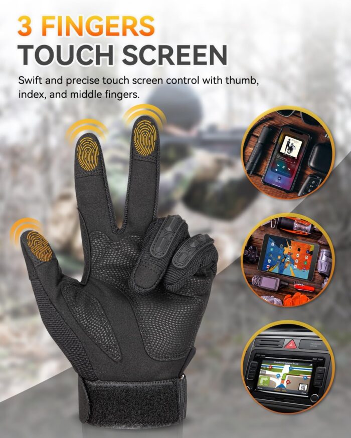 Tactical Gloves for Men and Women, Motorcycle Gloves Black Touchscreen with Hard Shell for Airsoft, Paintball, Motocross, Hunting, Shooting, Camping, ATV Riding, Outdoor Sports, Work - Image 4
