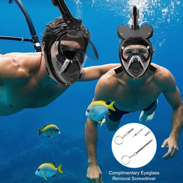 Snorkeling Gear for Adults, Full Face Snorkel Mask Adults with Camera Mount, Snorkel Mask for Glasses Wearers Check Valve Air Inlet Breathe Better, Panoramic View Snorkel Set - Image 3
