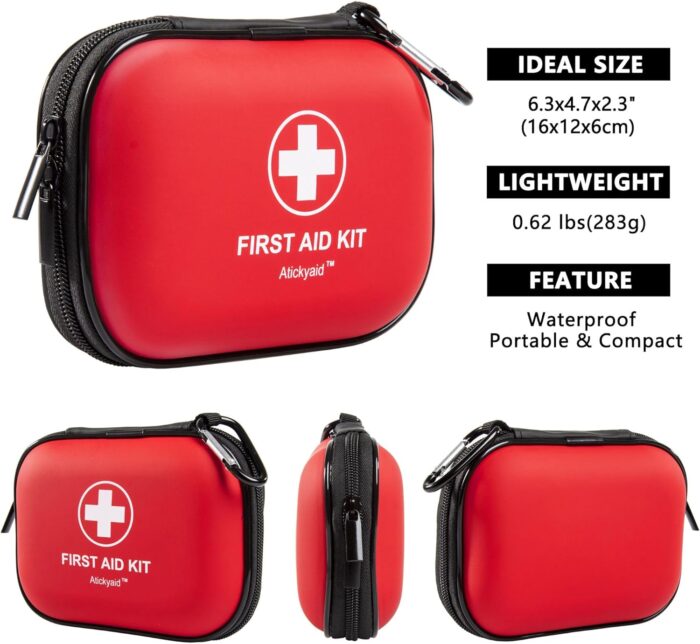 Mini First Aid Kit - 120 Piece Small Waterproof Hard Shell Medical Kit for Car, Home, Office, Travel, Camping, Sports, Outdoor, School - Emergency First Aid Supplies and Survival Kit (Red) - Image 2