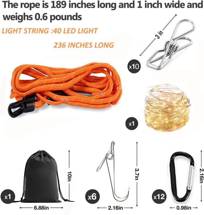 Campsite Storage Strap with 28 Buckle Pins, Van Life Essentials Camping Organizer Clothesline Outdoor Accessories Gear Equipment Garden Supplies Tent Kitchen for Hanging - Image 2