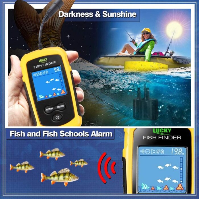 LUCKY Kayak Portable Fish Depth Finder Water Handheld Fish Finder Sonar Castable Kayak Boat Fishfinder Transducer Fishing LCD Display FFC1108 - Image 4