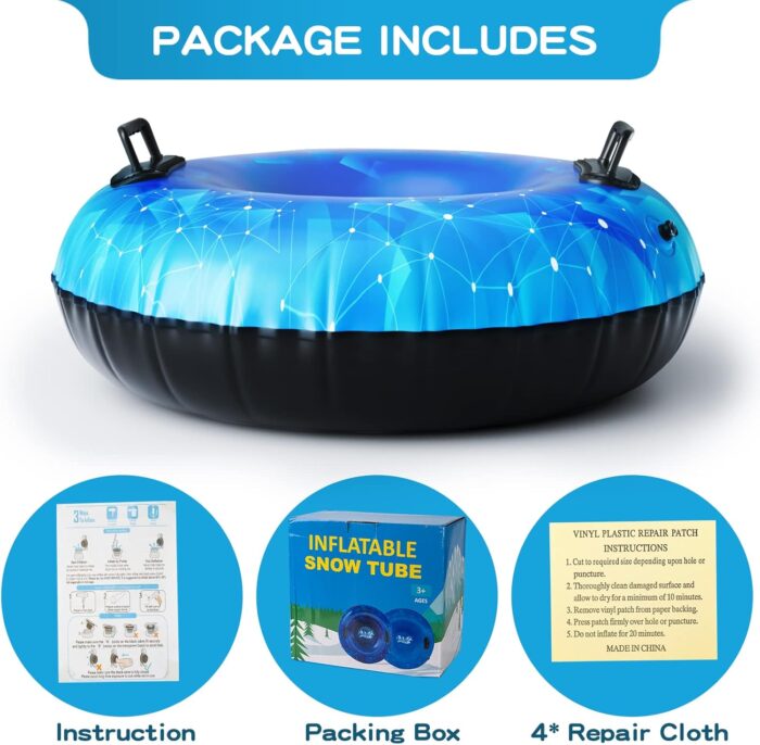 Snow Tube, WOLKEK 40 Inch 2Pack / 47 Inch 1Pack Snow Sled for Kids and Adult, Thickened Heavy Duty Hard Bottom Sleds for Snow with Handles, Winter Toys for Outdoor Sledding Snow Tube Sports - Image 6
