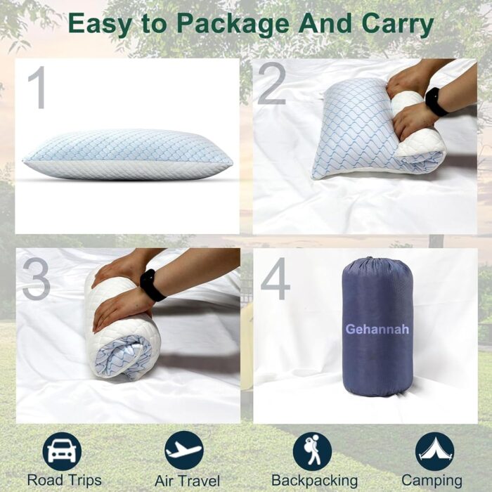 Gehannah Travel Pillow - Large 2 Pack Compressible Camping Pillow for Sleeping - Shredded Memory Foam with 2 Storage Bags - Supportive for Adults, Kids, Outdoor, Backpacking, Hiking Gear - Image 5