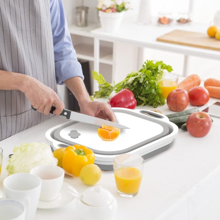 Collapsible Cutting Board,HI NINGER Camping cutting board with knife,Multifunctional Kitchen Vegetable Washing Basket Silicone Dish Tub for Camping Kitchen essentials/bbq prep tub/rv accessories - Image 5