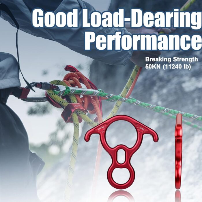50KN Rescue Figure, 8 Descender Large Bent-Ear Belaying and Rappelling Gear Belay Device Climbing for Rock Climbing Peak Rescue 7075 Aluminum Alloy - Image 7