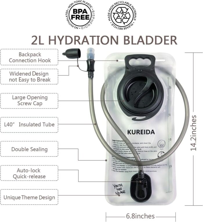 Hydration Bladder 2L-3L,Leak Proof Water Reservoir,BPA Free,Wide Opening, Military Water Bladder Combined with Hydration Backpacks for Biking Hiking Running Camping Climbing. - Image 2