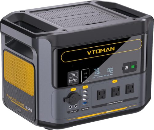 VTOMAN FlashSpeed 1500 Portable Power Station, 1548Wh LiFePO4 Battery, 1500W (3000W Peak) Solar Generator, 1 Hour from 0 to 100% for Camping, RV, Off-Grid, Power Outage, Jump Start