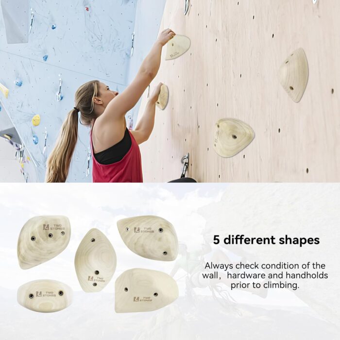 TWO STONES Wooden Rock Climbing Holds for Adults | Wood Rock Wall Climbing Holds for Gyms | Variety Screw On Climbing Hand Holds Set with Mounting Hardware - Image 4
