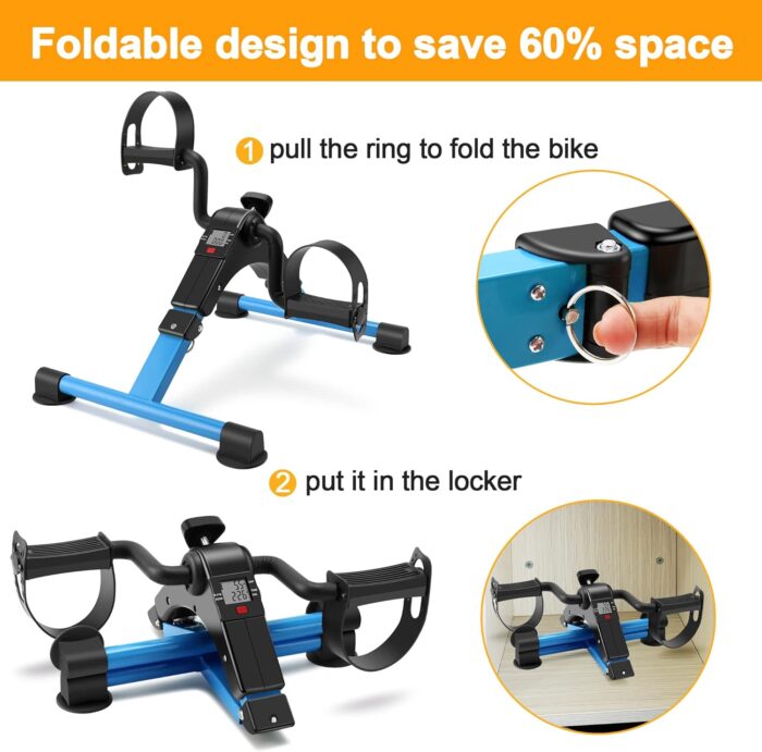Folding Exercise Bike Pedal Exerciser Portable Desk Bike with LCD Display for Arms and Legs Workout - Image 4