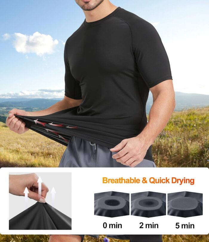 5 Pack Men’s Compression Shirts Short Sleeve Cool Dry Sports Athletic Workout Base Layer Undershirt T-Shirt Tops - Image 2