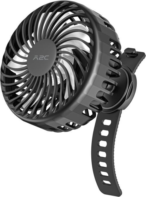 A2C Rechargeable Fan for Peloton Bike & Exercise Bike - 4000mAh Portable Fan with Adjustable Strap, 3 Speed Settings, 360° Rotation - Fits 0.5-1.5" Handlebars for Treadmill, Stroller, Golf Cart, Gym