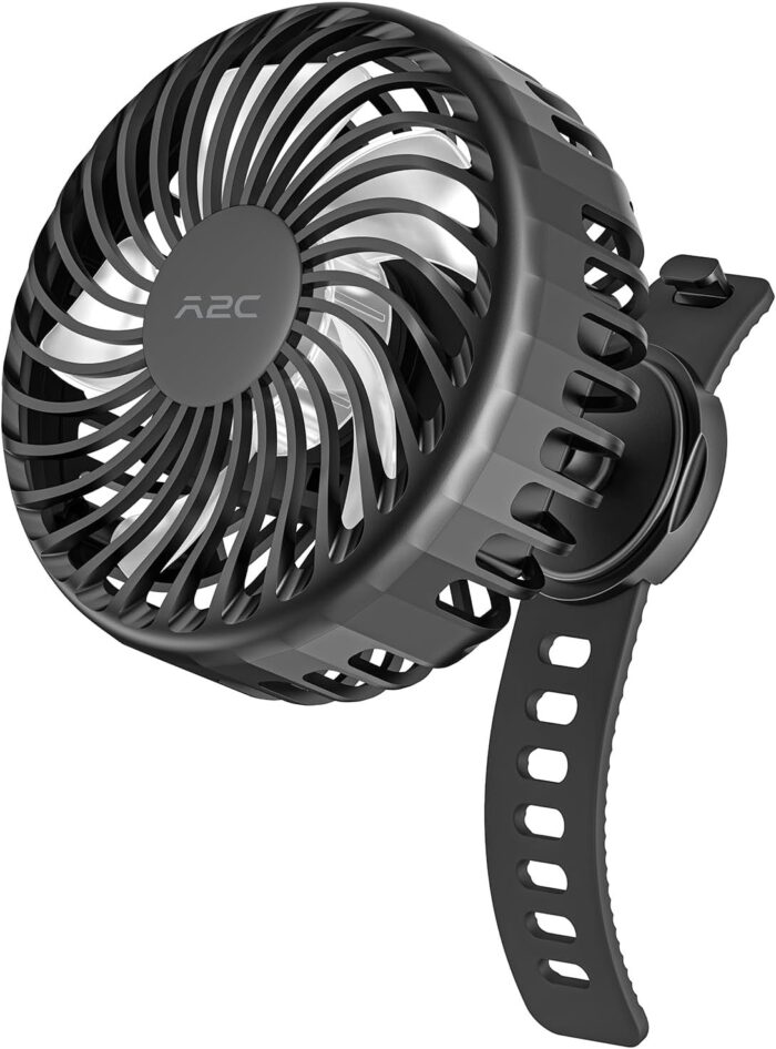 A2C Rechargeable Fan for Peloton Bike & Exercise Bike - 4000mAh Portable Fan with Adjustable Strap, 3 Speed Settings, 360° Rotation - Fits 0.5-1.5" Handlebars for Treadmill, Stroller, Golf Cart, Gym