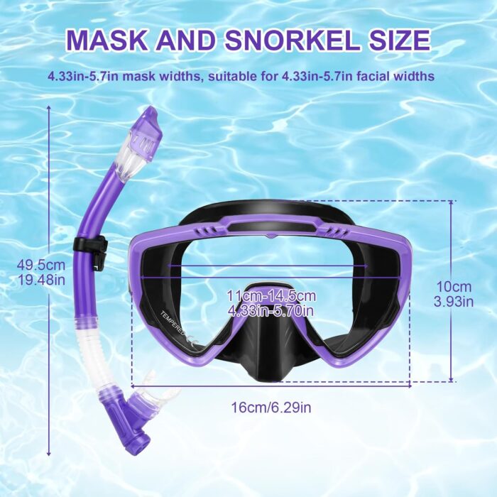 Mask Fins Snorkel Set, Snorkeling Gear for Adults, Panoramic View Diving Mask Anti-Fog, Anti-Leak, Dry Top Snorkel and Dive Flippers with Travel Bag for Snorkeling Swimming - Image 6