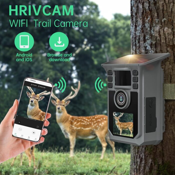 Trail Camera 4K 64MP WiFi Solar Game Camera, 5000mAh Forever Power, 64GB Memory Card and Ip67 Waterproof Night Vision Trail Cam for Outdoor Wildlife Detection, Monitoring Trail Cameras - Image 2