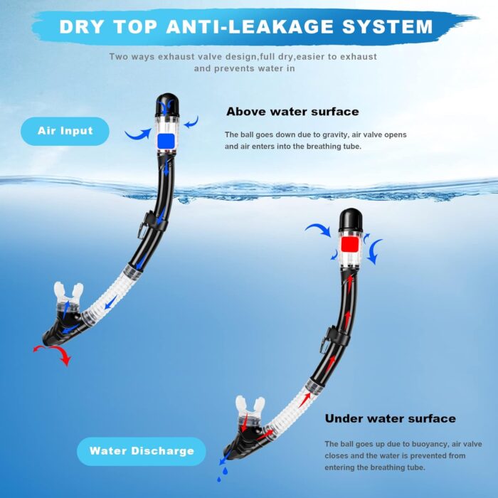 Snorkel Set, Zipoute Snorkel Dry Top Snorkeling Gear for Adults, Panoramic Anti-Leak and Anti-Fog Tempered Glass Lens, Adults Adjustable Snorkeling Set, Scuba Diving Swimming Training Snorkel Kit - Image 3
