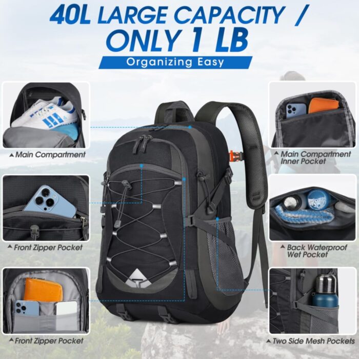 IGOLUMON Hiking Backpack 40L Packable Lightweight Camping Backpack Men Women Waterproof Hiking Daypack Outdoor Travel Daypack - Image 5