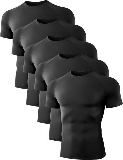 5 Pack Men’s Compression Shirts Short Sleeve Cool Dry Sports Athletic Workout Base Layer Undershirt T-Shirt Tops