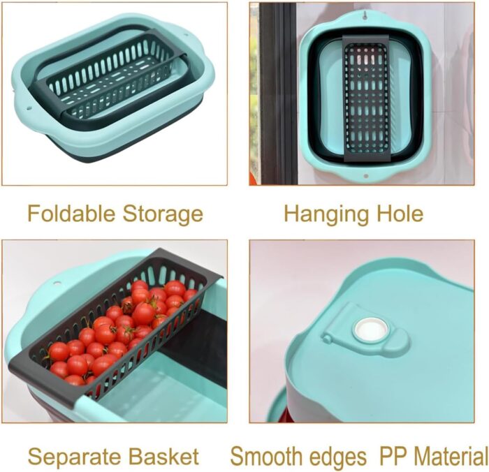2.77 Gallon (10.5L) Collapsible Dish Basin with Drain Plug, Outdoor Multiuse Foldable Sink Tub, Dishpan, Wash Basin, Portable Kitchen Storage Tray for Camping, RV, Beverage Bucket (Green) - Image 3