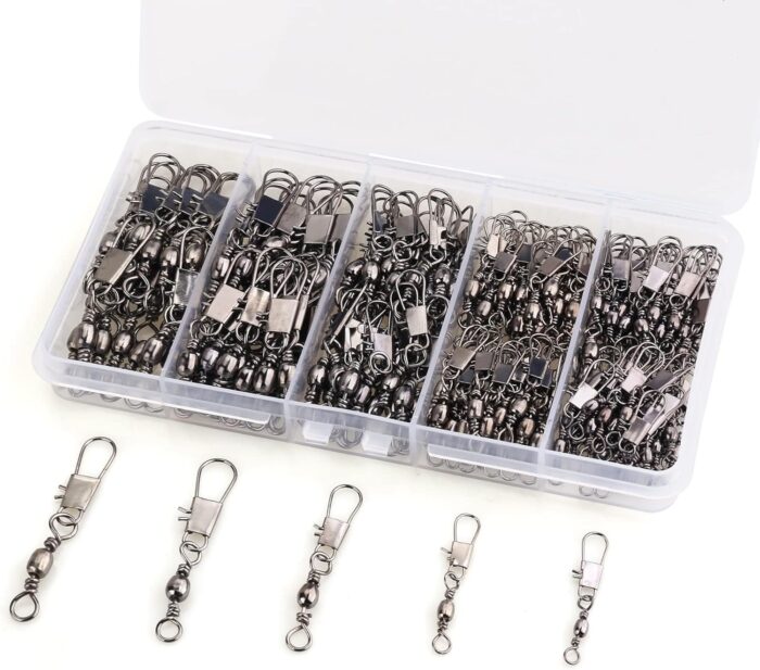200PCS Barrel Snap Swivel Fishing Accessories, Premium Fishing Gear Equipment with Ball Bearing Swivels Snaps Connector for Quick Connect Fishing Lures - Image 3