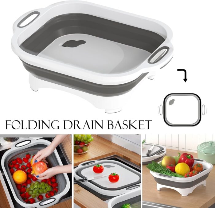Collapsible Cutting Board,HI NINGER Camping cutting board with knife,Multifunctional Kitchen Vegetable Washing Basket Silicone Dish Tub for Camping Kitchen essentials/bbq prep tub/rv accessories - Image 6