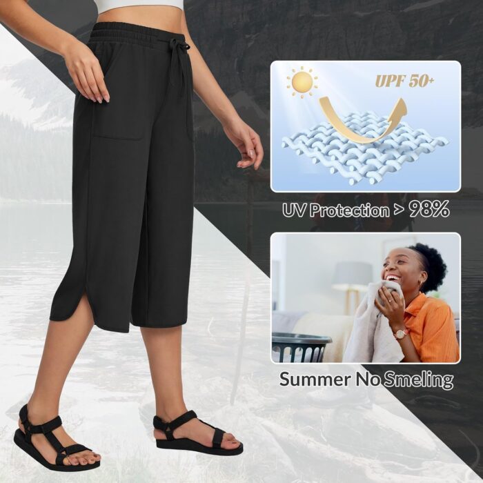 baleaf Women's Capri Pants Wide Leg Plus Size UPF50+ Lightweight Quick Dry Pants Casual Loose Sweatpants Hiking Walking - Image 3