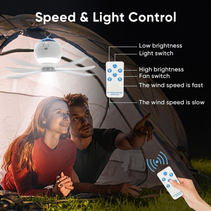 Ceiling Fans with Lights & Starry Projection, LED Hanging Camping Fan with Remote & Timer, 3600mAh Rechargeable Battery Portable Tent Fan for Car RV Survival Kit Camping Essentials(Fit 1-2 Person) - Image 2