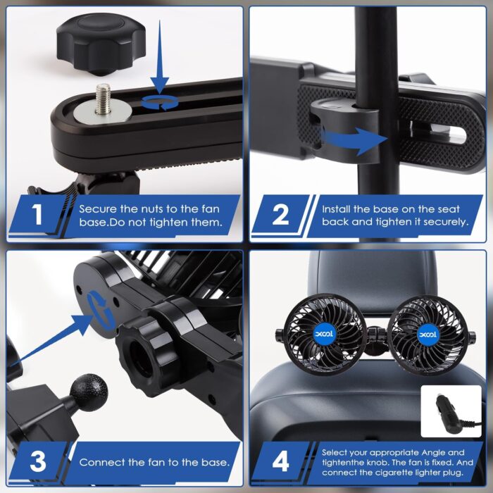 XOOL Electric Car Fans for Rear Seat Passenger Portable Fans Headrest 360 Degree Rotatable Backseat Car Fan 12V Cooling Air Fan with Stepless Speed Regulation for Vehicles, SUV, RV - Image 8