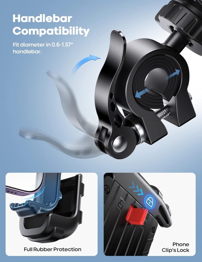 Lamicall Bike Phone Holder, Motorcycle Mount - Motorcycle Phone Holder, Handlebar Cell Phone Clamp, Scooter Phone Clip for iPhone 16 Pro Max/Plus, 15 Pro Max, S10, S20, More 4.7" to 6.8" Smartphones - Image 6
