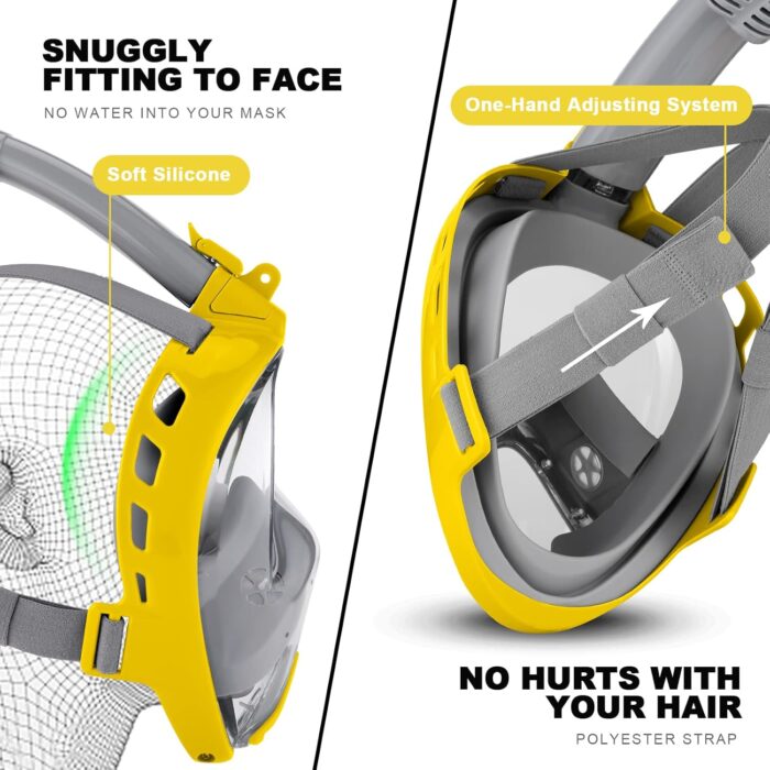 Odoland Snorkeling Packages for Adults & Youth, Full Face Snorkel Mask with Camera Mount, Adjustable Swim Fins, Mesh Bag, Anti-Fog Anti-Leak Scuba Diving Gear for Men & Women - Image 6