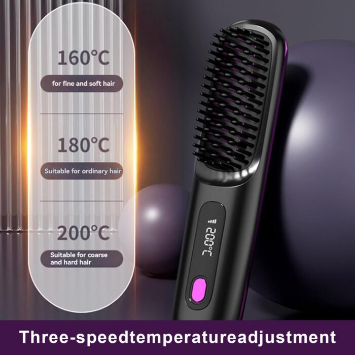 Go Brush Pro 2025 New,Cordless Hair Straightener Brush,Portable Straightener Comb, Straightening Comb Rechargeable Go Travel Hot Combs Mini with Temperature Display for Women(Black) - Image 7