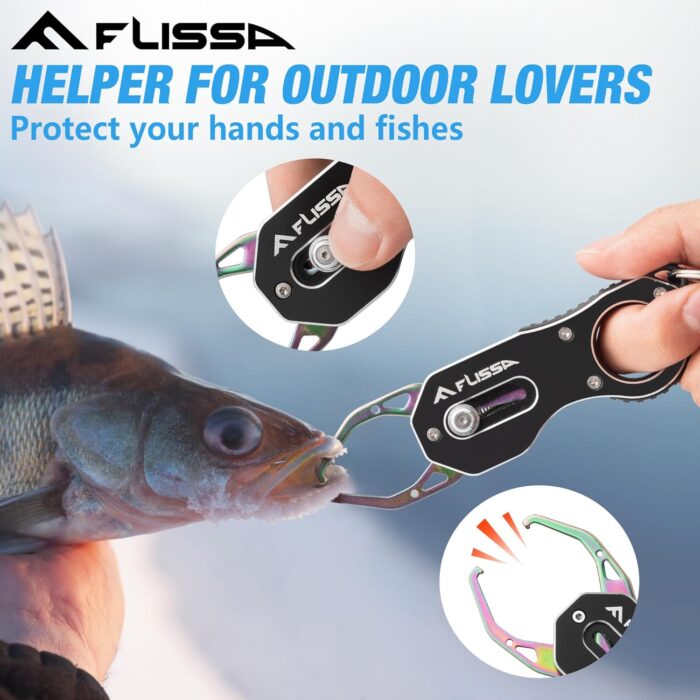 FLISSA 5" Mini Fish Gripper, 22 Pound Fish Lip Grip Tool with Carabiner and Spring Anti-Lost Rope, Durable Stainless Steel Fish Grabber Gripper, Corrosion Resistant & Portable - Image 7