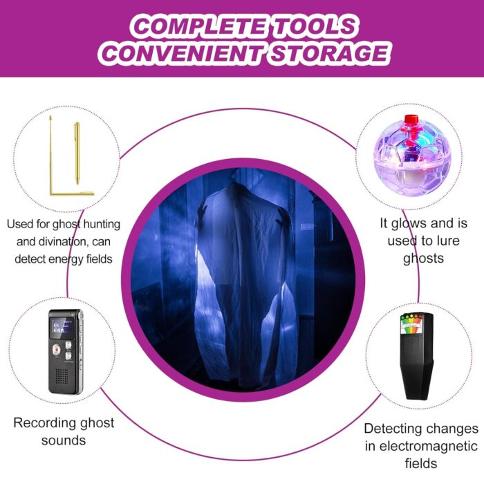 Dunzy 8 Pcs Ghost Hunting Equipment Kit Includes 1 Pcs Emf Meter Digital 1 Pcs Voice Recorder 2 Pcs Copper Dowsing Rod and 4 LED Motion Activated Cat Ball Paranormal Equipment Tester for Home Office - Image 5