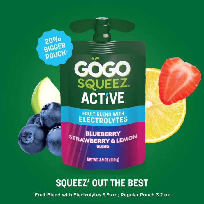 GoGo squeeZ Active Fruit Blend with Electrolytes | 18-Count Variety Pack | Blueberry Strawberry Lemon & Strawberry Pineapple Orange | Made with Real Fruit and Antioxidants Vitamin A, Vitamin E, & Vitamin C​ - Image 8