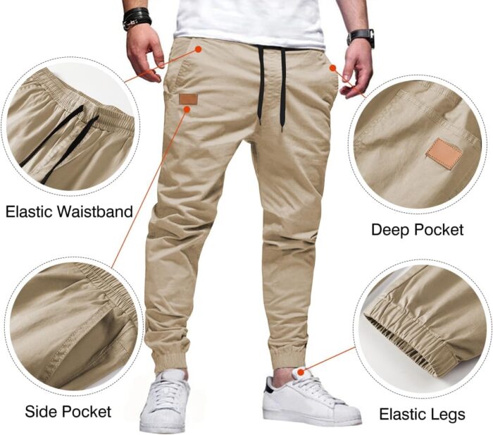 JMIERR Mens Casual Joggers Pants - Cotton Drawstring Chino Cargo Pants Hiking Outdoor Twill Track Jogging Sweatpants Pants - Image 2
