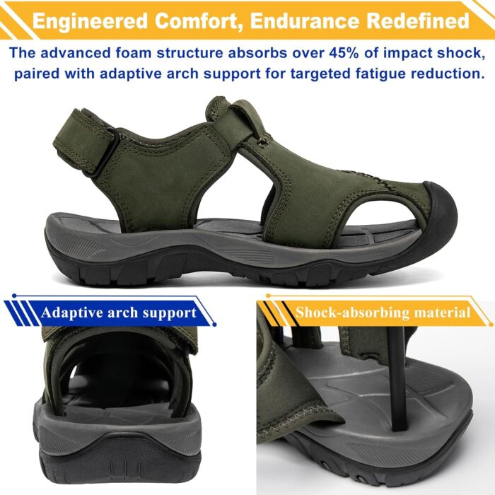 Men's Sport Sandals Closed Toe Leather Hiking Athletic Walking Outdoor Beach Trail River Fishing Water Shoes Lightweight Comfortable Waterproof - Image 4
