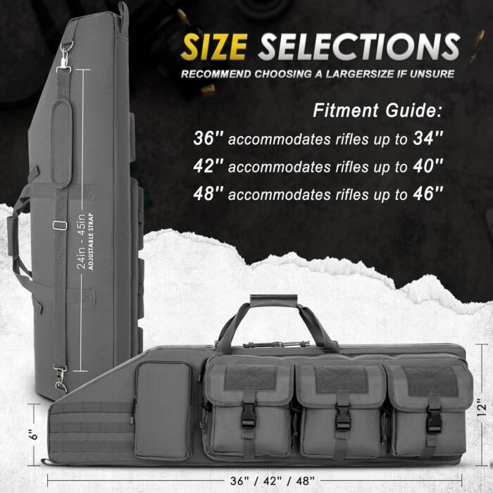 DULCE DOM Double Rifle Case 36/42/48 inch Soft Gun Bag Tactical Backpack with Removable Dividers for Hunting Shooting Range, MOLLE System Multiple Magazine Pouches & Accessory Bags - Image 6