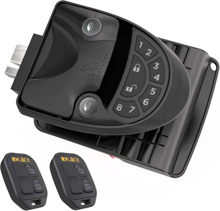 RVLOCK V4 RV Door Lock Keyless Entry with Remote, Secure and Convenient Camper Latch Replacement, Durable RV Door Lock Replacement for Trailers with Patented Security Technology