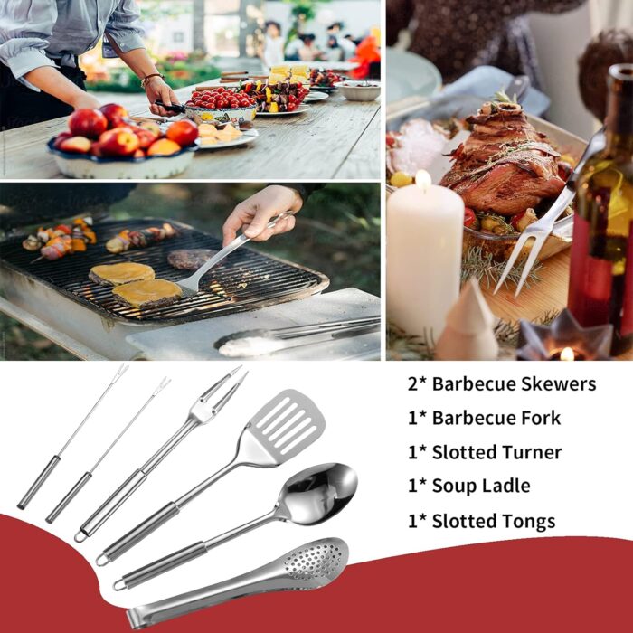 Portable Camping Kitchen Utensil Set-27 Piece Cookware Kit, Stainless Steel Outdoor Cooking and Grilling Utensil Organizer Travel Set Perfect for Travel, Picnics, RVs, Camping, BBQs, Parties and More - Image 5