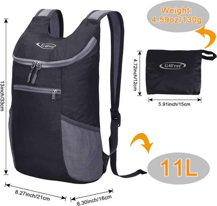G4Free Lightweight Packable Hiking Backpack for Men Women Small Hiking Daypacks Foldable Shoulder Pack Casual Outdoor Bag 11L - Image 2