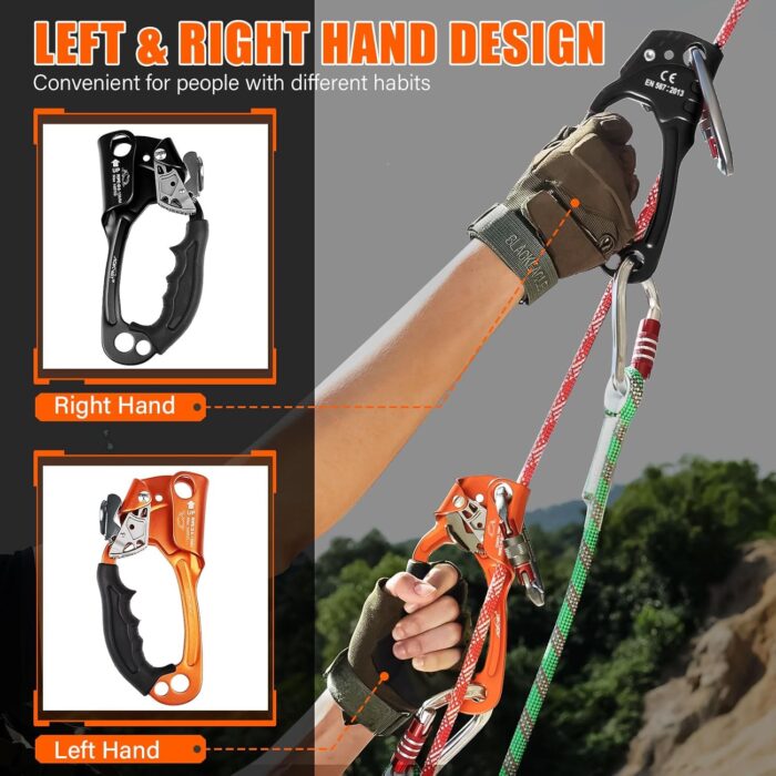 Hand Ascender High strength aluminum Alloy Climbing Ascender with Ergonomic Rubber Handle Strong Rappelling Gear Equipment for Rock Climbing Tree Arborist Rescue Mountaineering Caving Left Right Hand - Image 5
