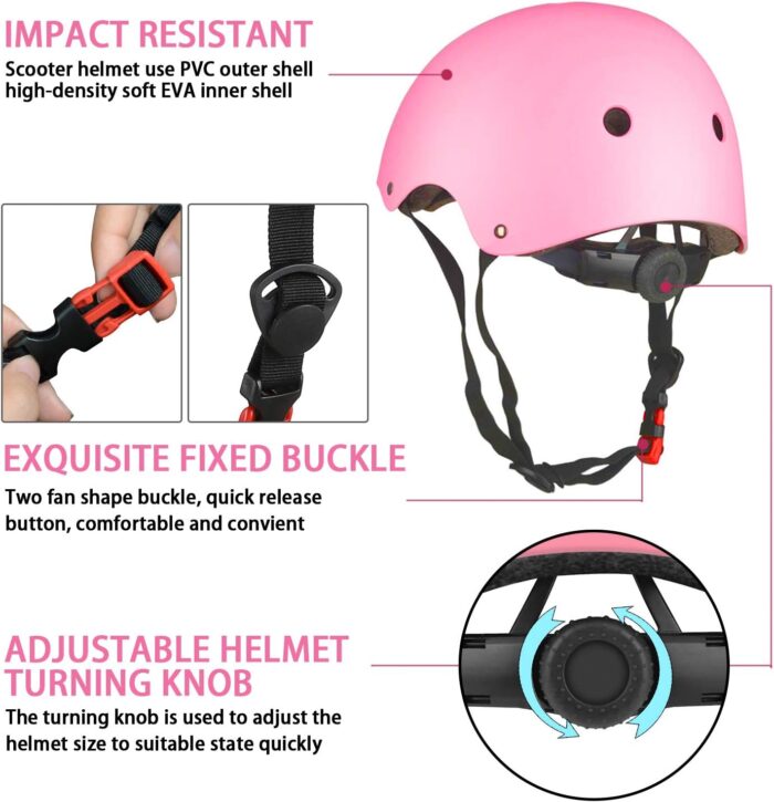 WayEee Kids Bike Helmet Set Skateboard Knee Pads, Helmet Pad Set Protective Gear Set Adjustable for Girls Kids 3-10 Helmet Elbow Pads Wrist Guards for Sport Cycling Bike Roller Skating Scooter - Image 5