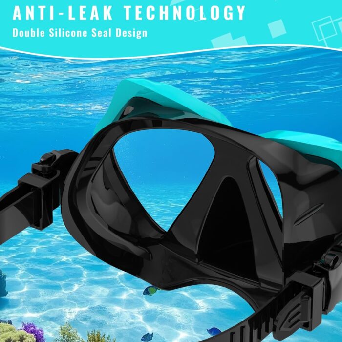 Snorkeling Gear for Adults, Snorkel Set Scuba Diving mask Dry-Top, Adult Swimming Goggles w/Nose Cover, HD Tempered Glass Panoramic Anti-Leak Anti-Fog, Travel Snorkeling Packages - Image 3