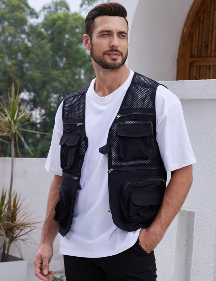 Gihuo Men's Fishing Vest Utility Safari Travel Vest with Pockets Outdoor Work Photo Cargo Fly Summer Vest - Image 3
