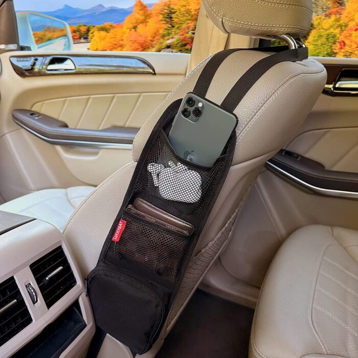 Luckybay Car Seat Side Organizer, Auto Seat Storage Hanging Bag, Phones, Drink, Stuff Holder with Mesh Pocket for Cars, SUV & Truck - Image 2